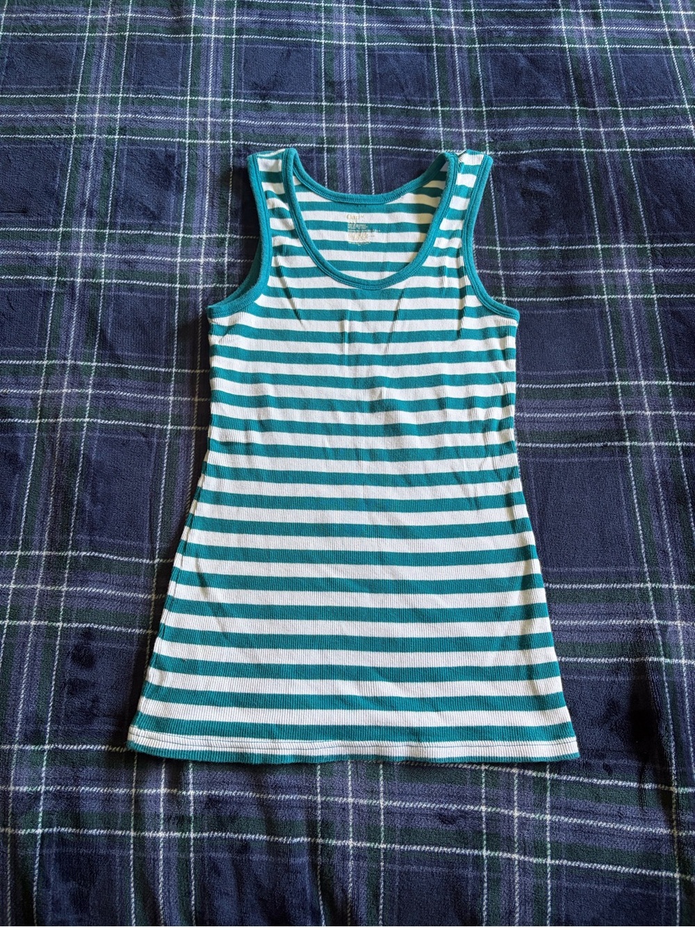 GAP white and teal striped tank top. 100% cotton! Size M.